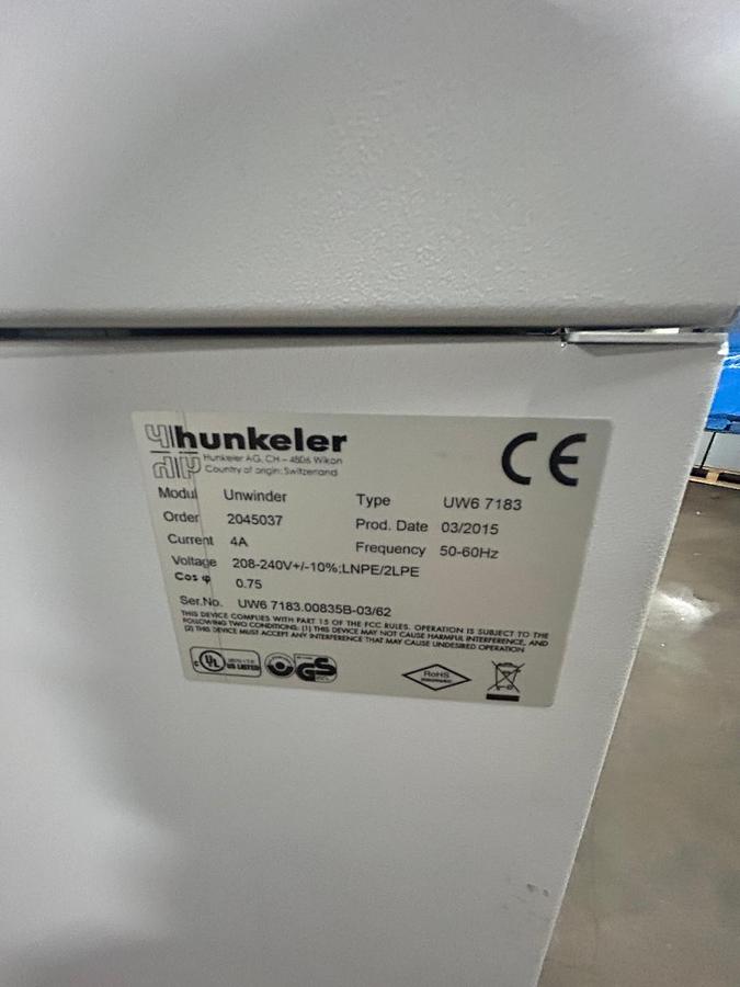 Used 2015 Hunkeler UW6 7183 Roll Unwinder