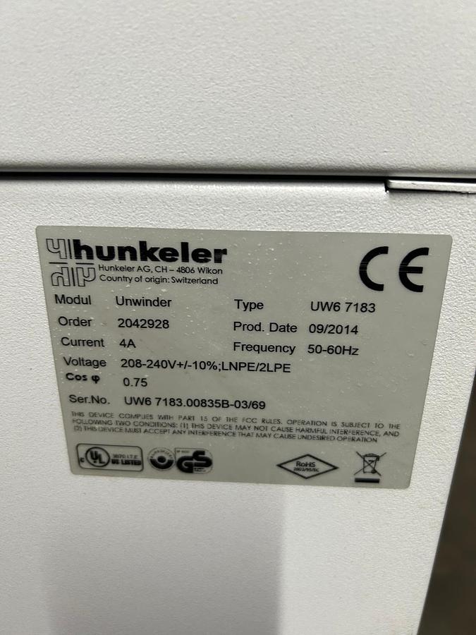 Used 2015 Hunkeler UW6 7183 Roll Unwinder
