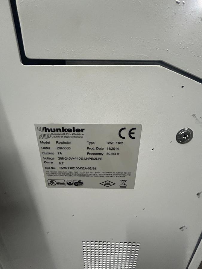 Used 2015 Hunkeler RW6 7182 Roll Rewinder