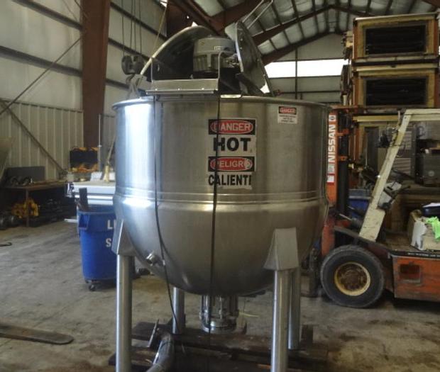 Used HAMILTON "300" GAL. "DIRECT" STEAM KETTLE STATIONARY, DUAL AGITATION & SCRAPE SURFACE, (#826C)