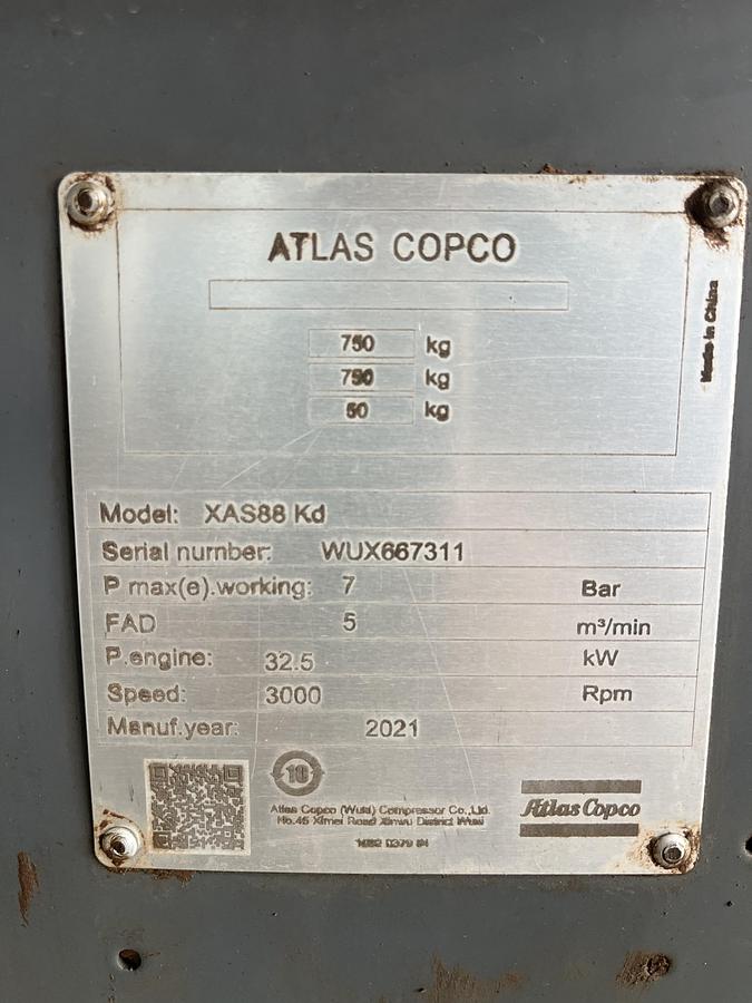 Usado Compresor Autonomo Atlas Copco XAS 88 KD año 2021