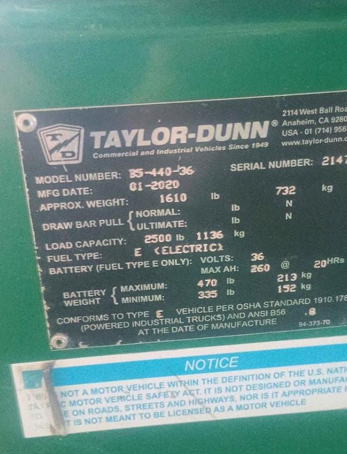 Used 2020 Taylor Dunn Bigfoot B5-440 Burden Carrier