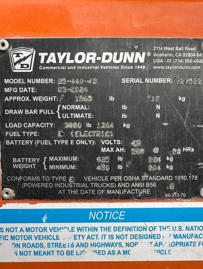 Used 2024 Taylor Dunn Bigfoot Burden Carrier - 2 Available