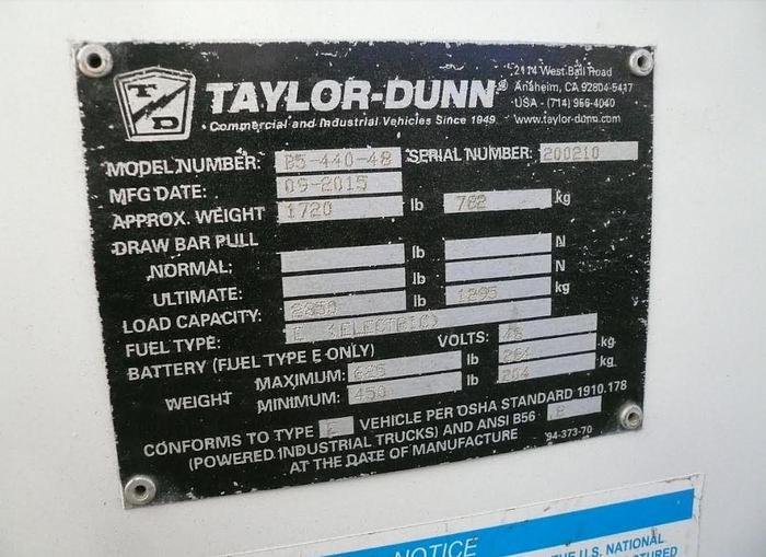 Used 2015 Taylor Dunn Bigfoot B5-440 - Serail#200210