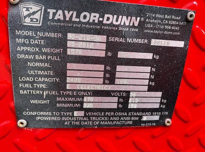 Used 2012 Taylor Dunn B0-210-36