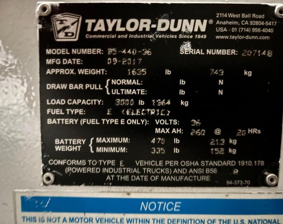 Used Taylor Dunn B5-440-36 Burden Carrier