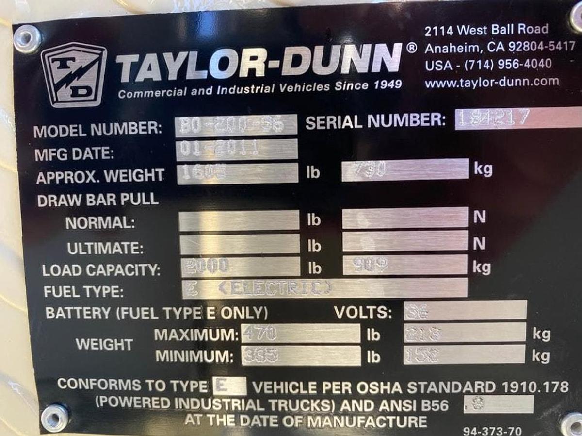 Used 2011 Taylor Dunn B0-200-36 Burden Carrier