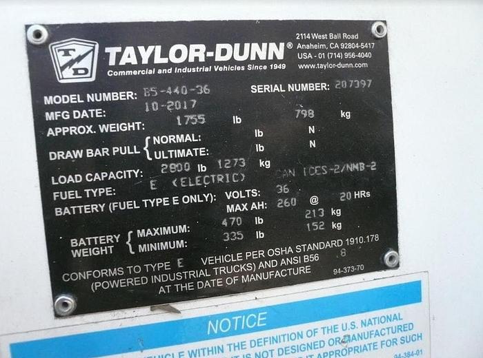 Used 2017 Taylor Dunn B5-440-36 – Serial#207397