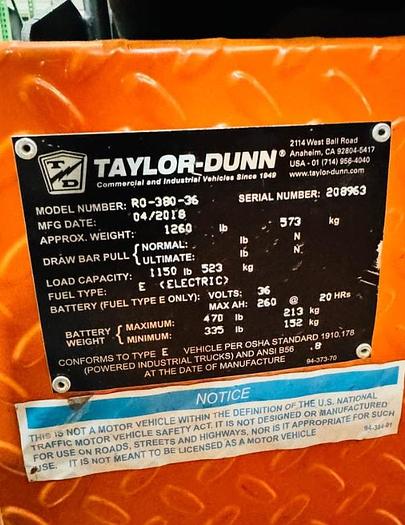 Used 2018 Taylor Dunn R0-380-36