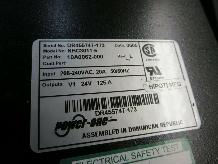 Used Power-One, 10A0062-000, DC Power Supply, 208-240 VAC, 50/60 HZ To 24 VDC, 125 A