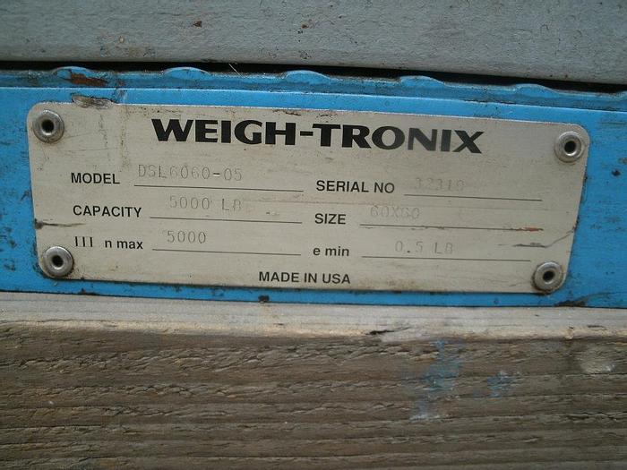 Used Scale, Platform, 60" x 60", Weigh Tronix, Mdl DSL-6060-05, #S741076