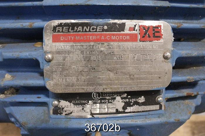 Used Reliance 3 Hp Ac Motor, 460 Volt, 1755 Rpm #36702