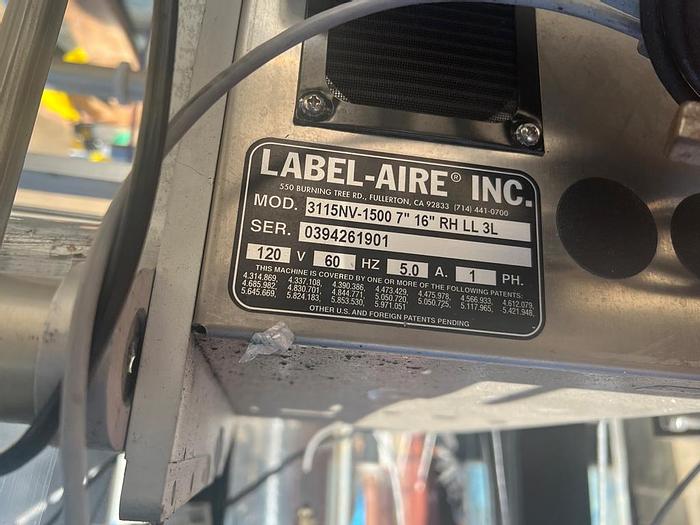Used Labeler, Pressure Sensitive, Label-Aire, Mdl 3115NV-1500, Top and Bottom, LH #C744431