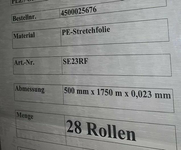 Used Shrink Wrap Rolls, 500 mm x 1750 M x .023 mm Quantity: 1 Pallet = 28 Rolls.