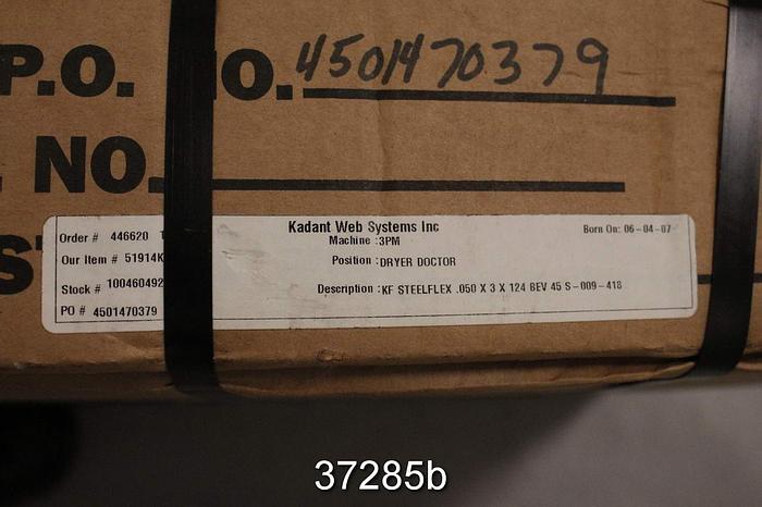 Used Kadant Doctor Blade, KF Steelflex .05x3x124 #37285