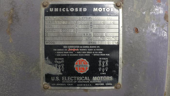 Used Us Motor Motor, 25 Hp, 1500/1800 Rpm, 220/440 Volt, 324U Frame, Type: H, 3-Phase, 50 Cycle #22755