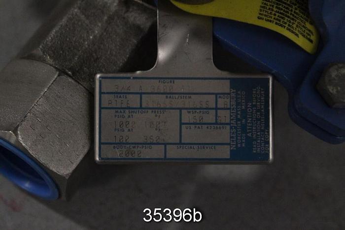 Unused Jamesbury 3/4 A 3600 TT 3/4" Pneumatic Threaded Ball Valve #35396