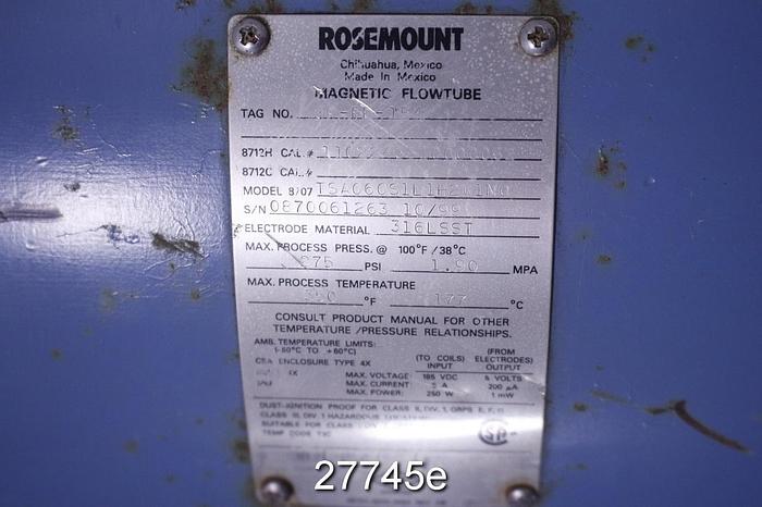 Used Rosemount TSA06S1L1H2W1N0 6" Magnetic Flow Tube, Maximum Process Temperature 350 F, Max Process Pressure 275 Psi #27745
