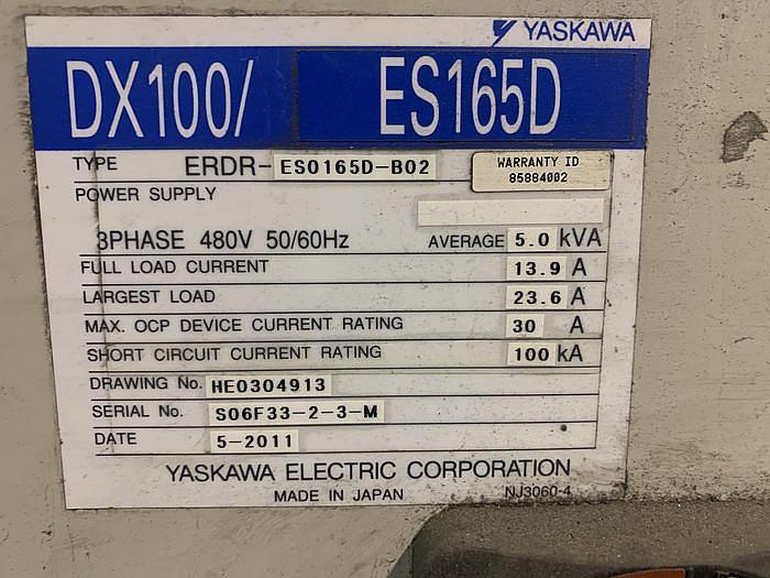 Used YASKAWA MOTOMAN  ES165D 6 AXIS CNC ROBOT WITH DX100 CONTROLLER WITH SPOT WELDING GUN