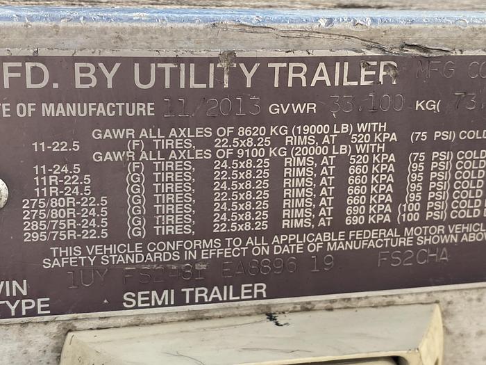 Used 2014 Utility  48' spread axel trailer