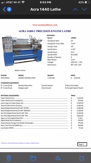 2020 NEW ACRA ENGINE LATHES - 14" x 40" 1440-LC (China)