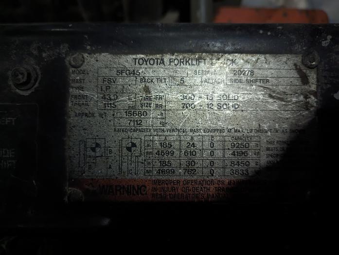 Used 1996 Toyota Outdoor 5 Ton Forklift