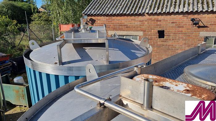 Used 10,000 Litre Stainless Steel Insulated Jacked and Pressed Steel Clad Tank with Top Mounted Agitator