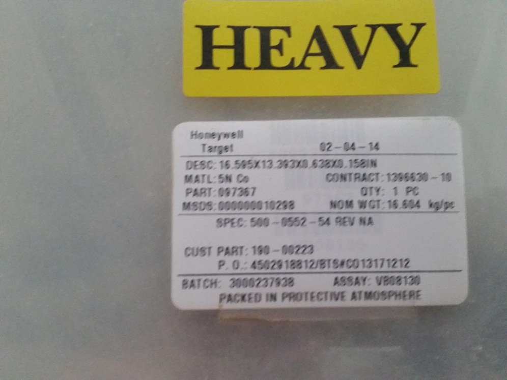 Used Honeywell Sputtering Target