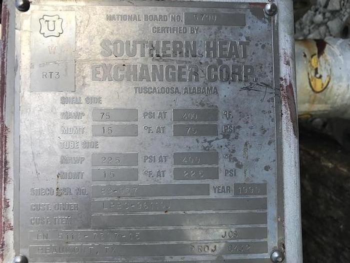 Used Used Southern Heat Exchanger Corp.  Approximately 289 sq ft. 316L stainless steel shell and tube heat exchanger