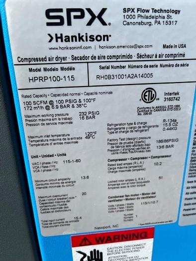 Used SPX Hankison Compressed Air Dryer Model HPRP-100-115