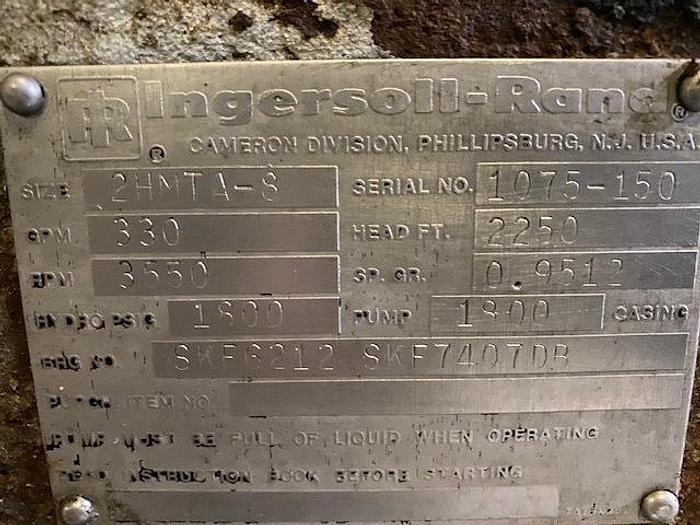 Used INGERSOL RAND SIZE 2HMTA-8 PUMP 330 GPM