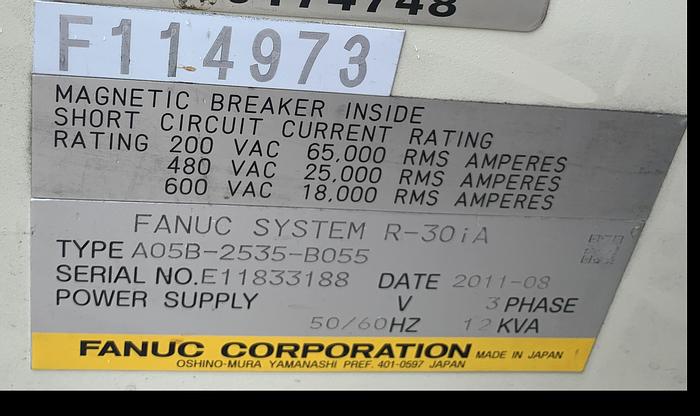 Used 2011 FANUC FANUC R2000iB/125L 6 AXIS ROBOT 125 kg X 3005 mm REACH WITH R30iA CONTROLLER
