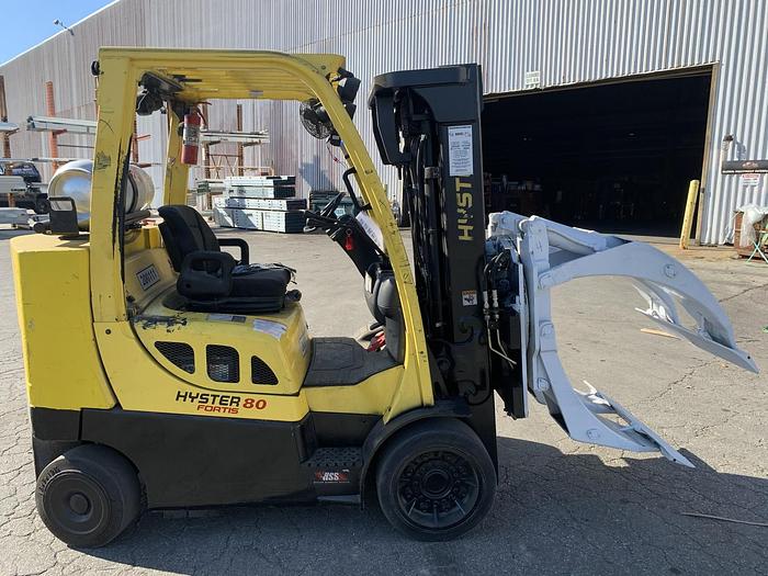 Used 8,000 POUND HYSTER MODEL S80FTBCS MFG. 2013 W/ CASCADE ROLL CLAMP