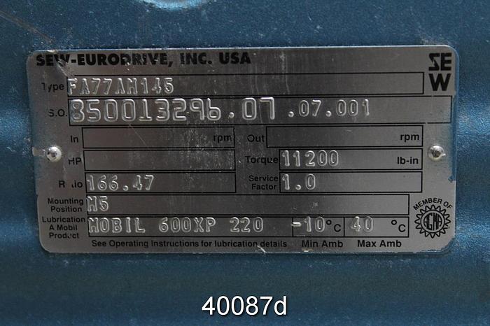 Used Sew-Eurodrive FA77AM146 Gear Box #40087