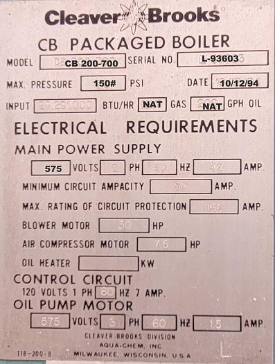 Used Cleaver Brooks  CB 200-700