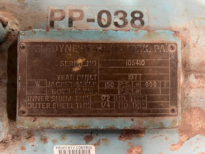 Used 5" x 36" TELEDYNE READCO TWIN SCREW PROCESSOR  - 150 PSI @ 600 DEG. F JACKET