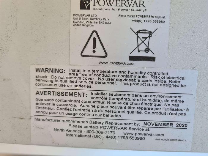 Used Powervar ABCE2202-22 UPS Uninteruptable power supply 