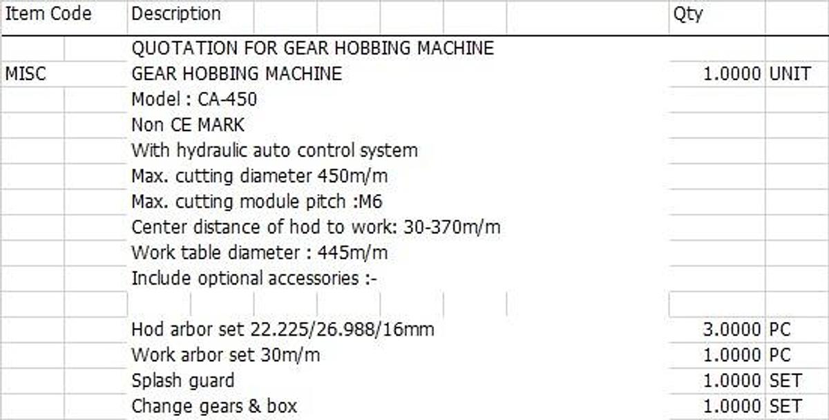 Used 2019 EASTAR CA-450 GEAR HOBBING MACHINE