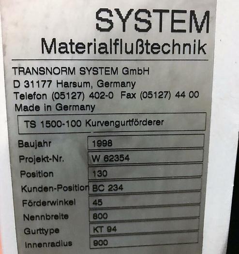 Gebraucht TRANSNORM Kurvengurtförderer Transnorm 45°  Links TS 1500-100