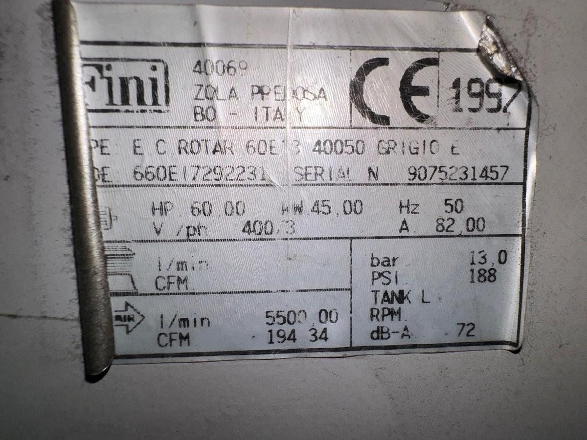 Used Fini Rotar 6013 Rotary Screw Air Compressor & Air Receiver