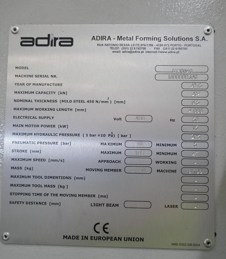 Used Adira GH0640 4000mm x 6mm Guillotine (2015)