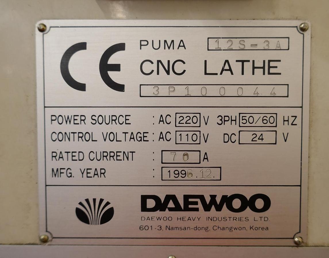 Used Daewoo Puma 12S-3A CNC Turning Centre with C-Axis & Live Tooling (1996)