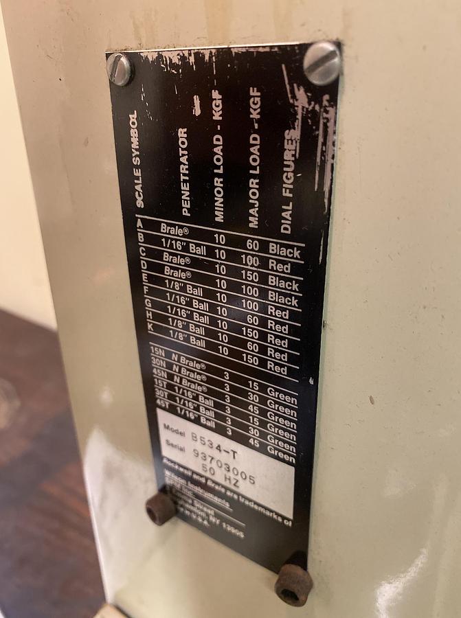 Used WILSON Rockwell Hardness Tester