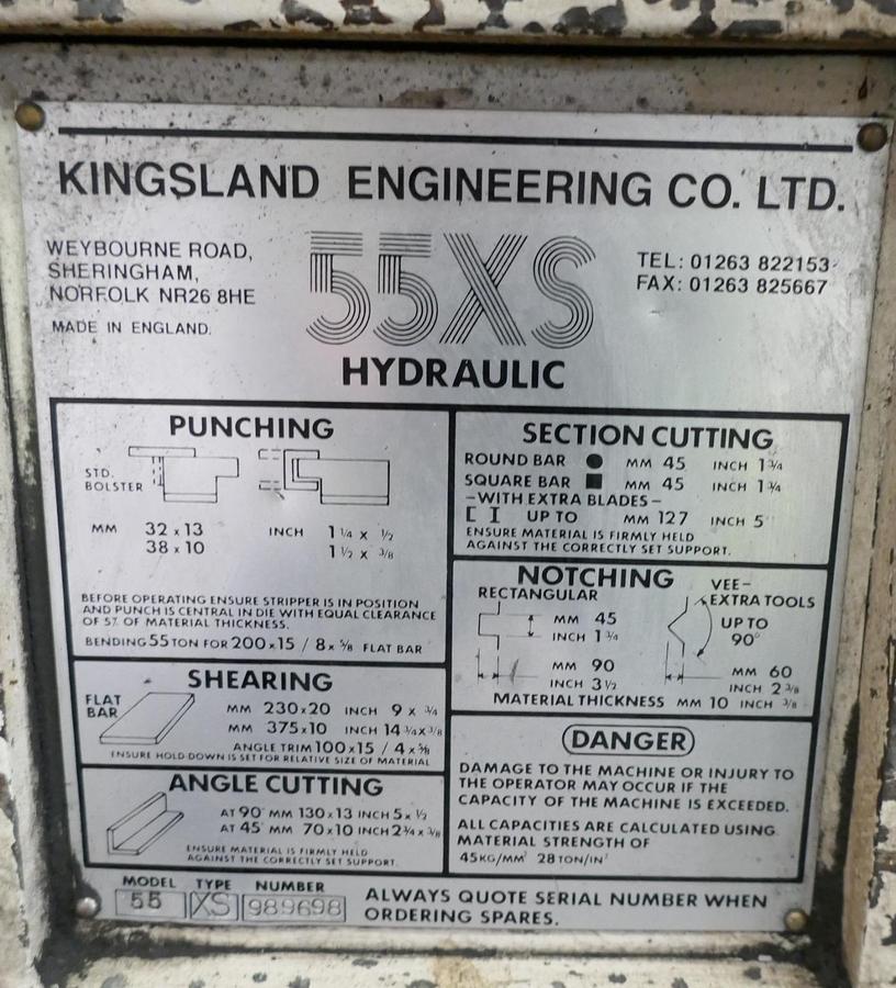Used Kingsland 55XS Hydraulic Steelworker