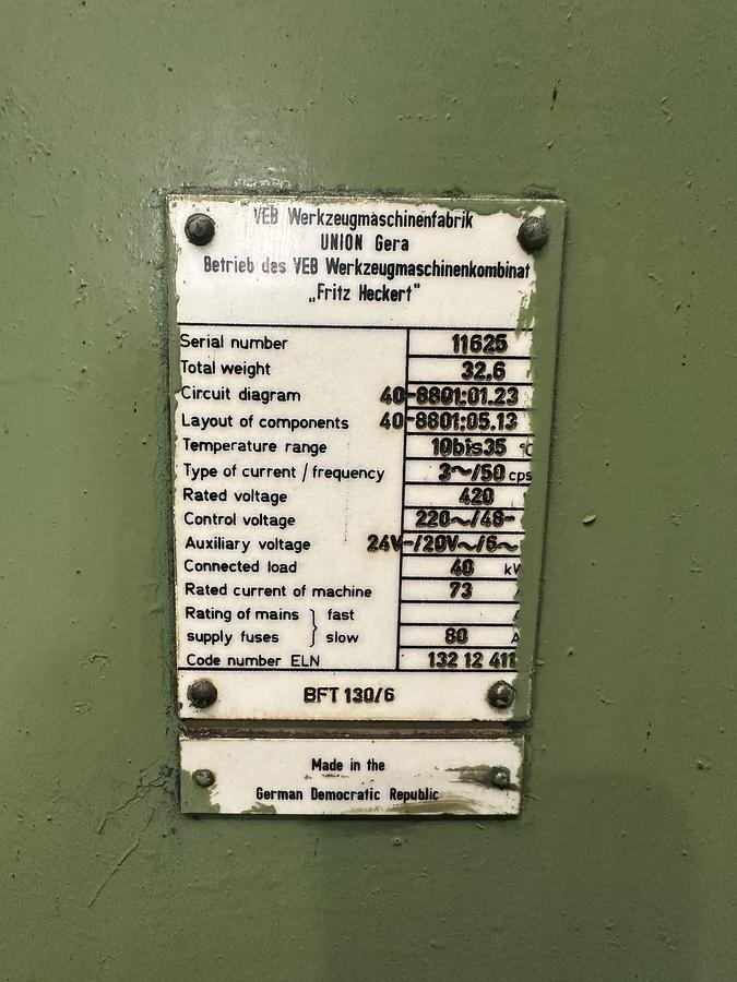 Used Union BFT 130/6 Horizontal Boring and Milling Machine