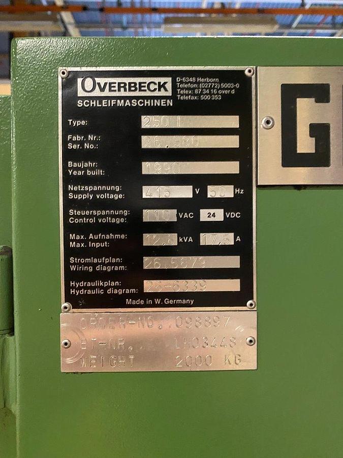 Used Overbeck Model 250I Internal Grinding Machine