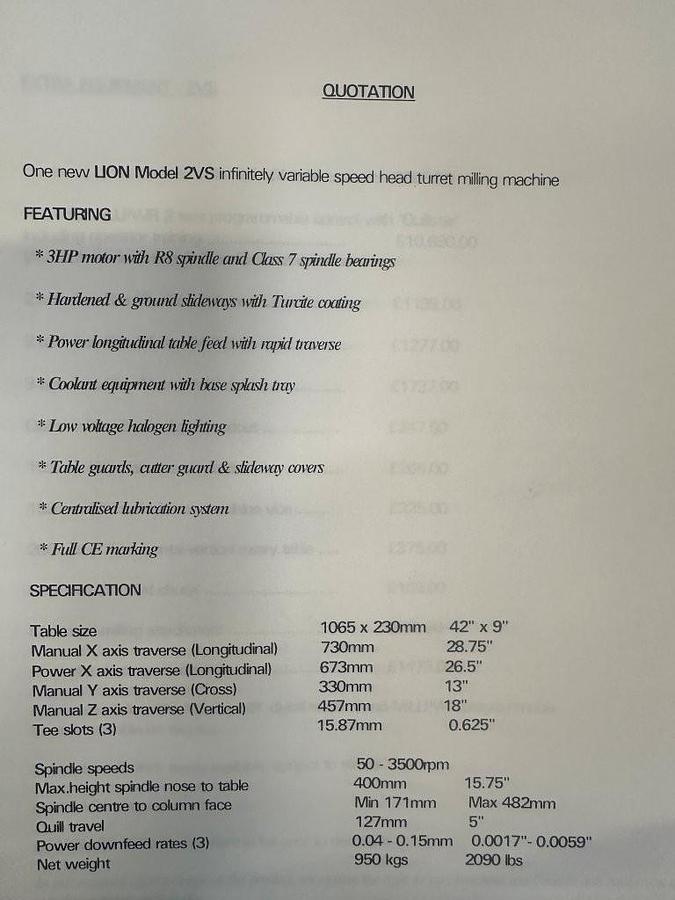 Used Lion 3VS Turret Mill