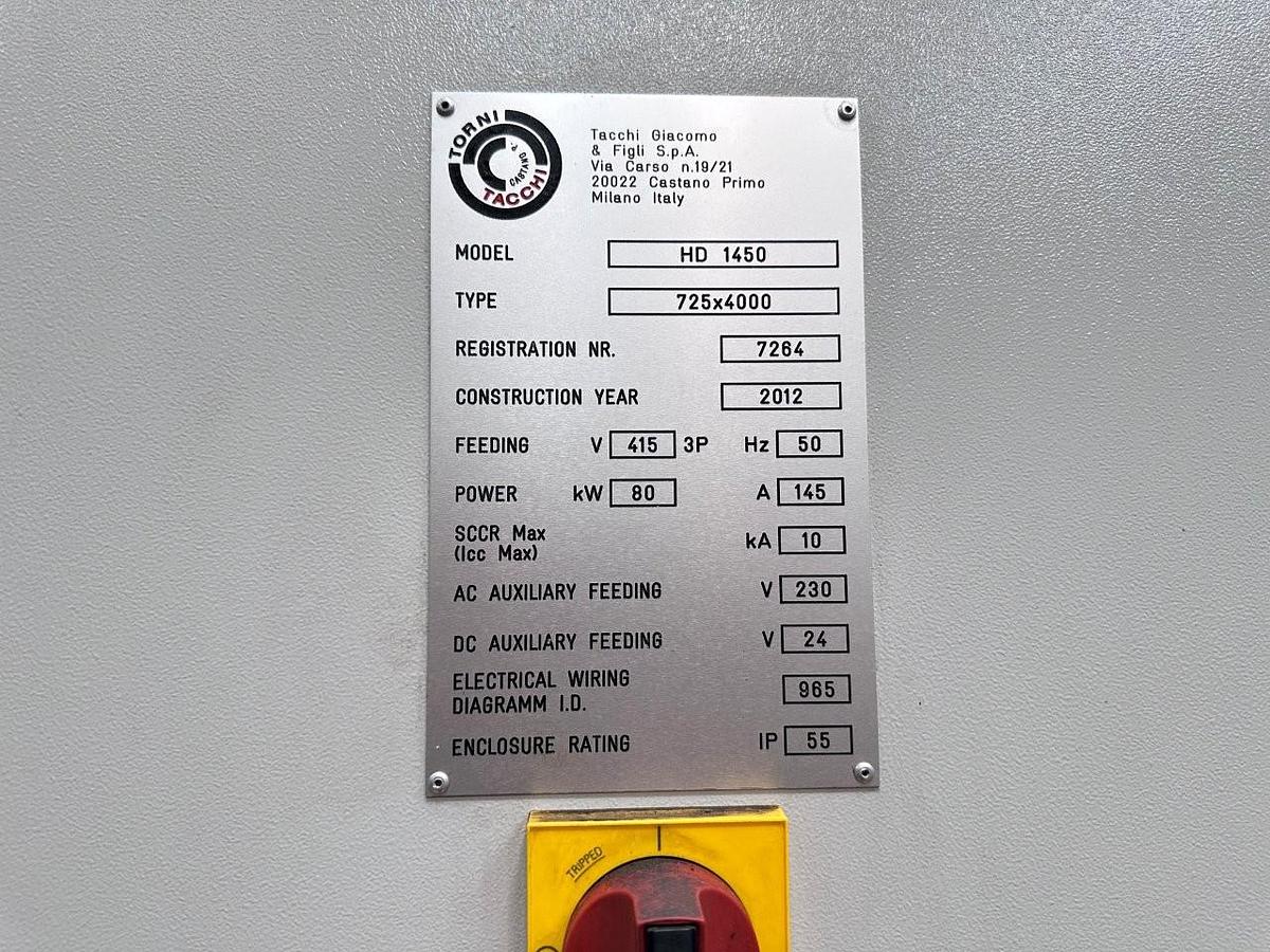 Used Tacchi HD/1450 – 725 x 4000mm CNC Lathe (2012)