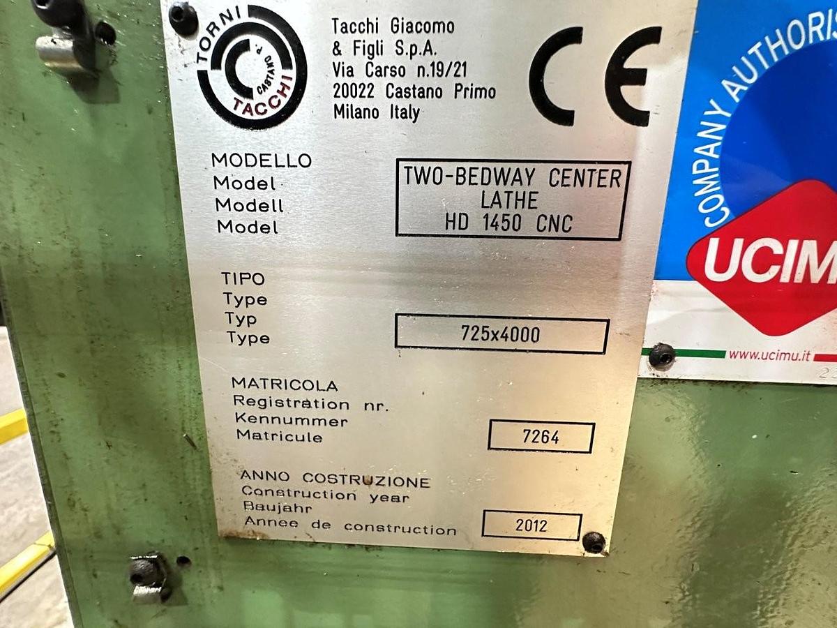Used Tacchi HD/1450 – 725 x 4000mm CNC Lathe (2012)