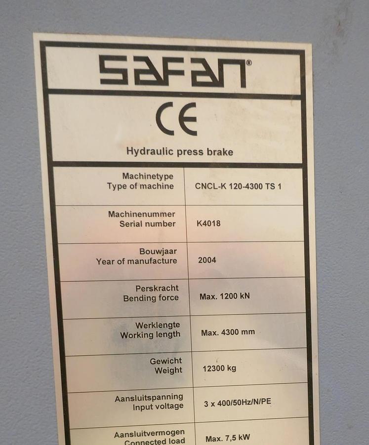 Used Safan 120-4300 TS-1 CNC Pressbrake